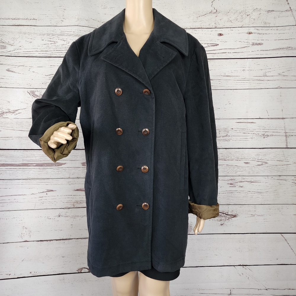 Vintage Island Soft Blue Coat Italian Viscose Cotton-100% Silk Lining Large